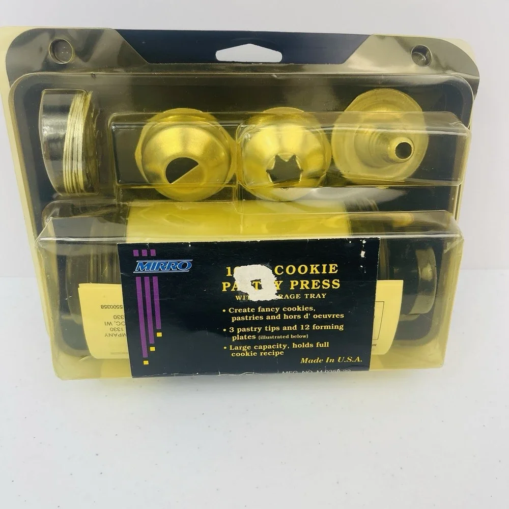 Vintage Mirror Cookie Pastry Press 12 Discs 3 Pastry Tips Original Package USA
